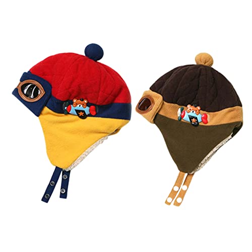 2Pcs Cotton Hats Warm Fleece Lined Wear Resistant Hats Portable Lightweight Winter Caps for Boys