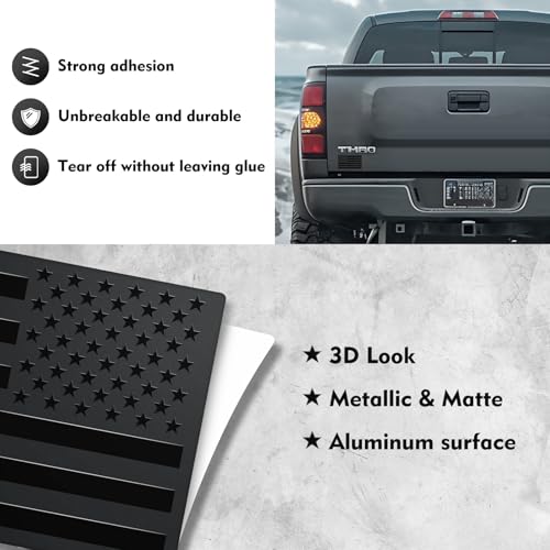 Image of 2 Pack 3D Metal Black American Flag Decal - Embossed Matte American Flag Decals for Trucks, Car, SUV & Motorcycle Bumper Stickers (5 inchx3 inch)