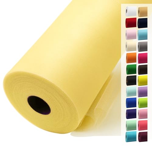 Image of Yellow Cream Tulle Fabric Rolls 54 Inch by 40 Yards Tulle Bolt Spool for Wedding Decorations DIY Tutu Baby Shower Table Skirt Ceiling Decor Birthday Party Craft Supplies