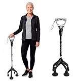 KMINA - Ergonomischer Gehstock mit 4 Füßen, Stabil 1,5 Kg, Breiter Basis, Senioren, Quadripod-Stock, Sicherer, Verstellbarer - Made in Europe