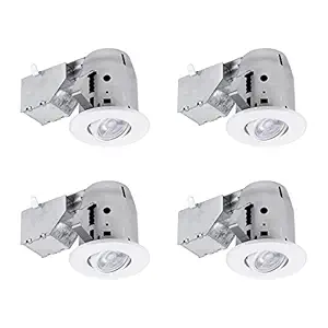Globe Electric 90718 3 LED IC Rated Dimmable Downlight Swivel Spotlight Recessed Lighting Kit, Easy Install Push-N-Click Clips, (4-Pack), 4X LED Bulbs Included, White Round Trim