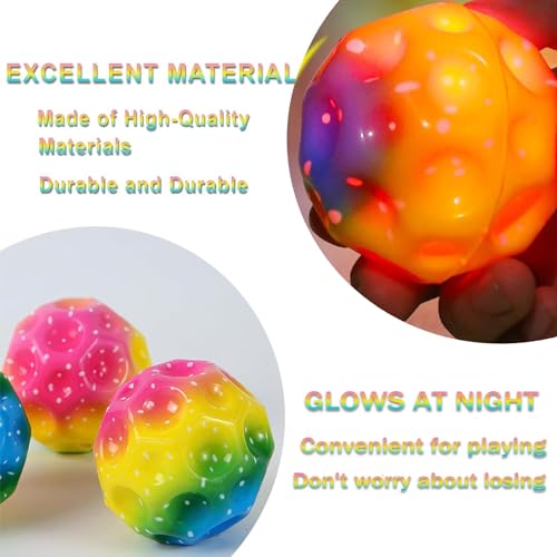 Ycaaeo 4 Stück Jump Ball Leuchtend mit Geschenkbox Flummiball High Bouncing Galaxy Moon Spaceballs Leuchtender Springball für Kinder Outdoor & Indoor