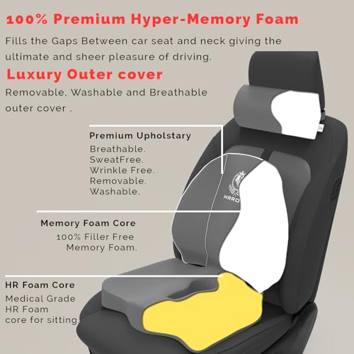 Image of MRRON Neckrest Back Support or Coccyx Orthopaedic Cushion for Long Sitting Universal fit with Ergonomic Design Made by High Density Memory Foam Used for Car or Office Chairs. (Grey, Spine Support)