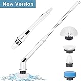 amzdeal Brosse de Nettoyage Électrique - 300 RPM Brosse Rotative Nettoyage sans Fil Rechargeable avec 4 Brosses Interchangeables et 1 Poignée d'Extension pour Plancher Baignoire Toilettes Sol Fenêtre