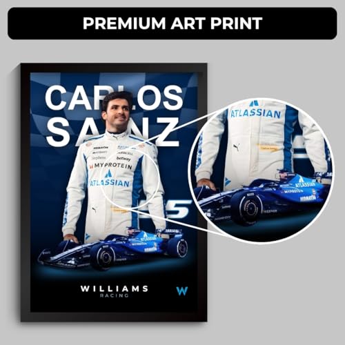 Image of Funk You Store Carlos Sainz Poster Williams F1 Poster | Framed F1 Driver A4 Sized (31 x 23 cm) | Carlos Sainz Posters | Car Frame for Wall, Gift for Boys, Formula 1 Frames | Formula 1 Framed (F 039)
