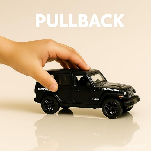 Image of 1:36 Scale Diecast Rubicon Toy Car - Pullback SUV Model with LED Lights, Sound, Openable Doors - Off-Road Jeep Collectible for Kids Boys Girls Age 3+ Years - (Color As Per Stock)