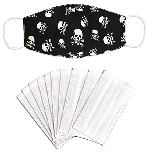 SH M188 Masque de bouche et de nez en coton 2 couches avec 10 filtres 3 couches lavables à 60 °C, Tête de mort
