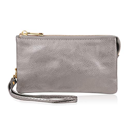 Bolsa de mão conversível de couro sintético – Mini bolsa de crocodilo com corrente removível e alça transversal para telefone, Prata, 4 ⅔' x 7 ⅔' W