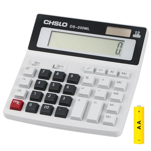 Bimormat Desktop Calculator Extra Large LCD Display 12-Digit Big Number Accounting Calculator with Big Button,Battery & Solar Dual Power Perfect for Office Business Home Daily Use(UK-200ML)