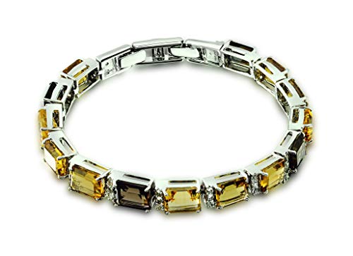 Rb Gems 30.56 Cts Smoky Quartz, Citrine, Natural Yellow Quartz Rhodium-Plated 925 Sterling Silver Tennis Bracelet #TOP15