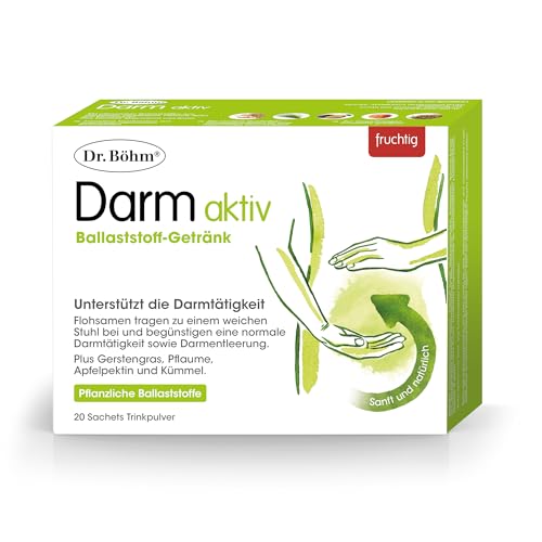Dr. Böhm Darm aktiv: Zur Unterstützung bei Verstopfung und hartem Stuhl, Pflanzliche Ballaststoffe für Erwachsene & Kinder, mit Flohsamen & Kümmel, 20 Sachets