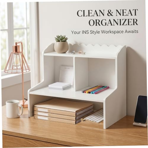 Mini estantería de escritorio de madera con compartimentos abiertos y niveles 7