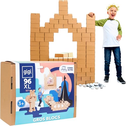GIGI BLOKS Taille XL 96 Briques Geantes en Carton Empilables & Emboîtables | Gros Bloc de Construction Enfant Robustes, Faciles à Assembler | Jeux de Construction Enfant Créatifs & Éducatifs