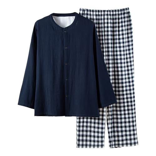 Pyjama à manches longues pour homme en coton à carreaux pour la détente