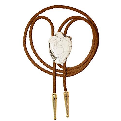 Image of Daisy Del Sol Gemstone Bolo Tie Braided Vegan Faux Leather Natural Stone Gold Handmade Necklace Adjustable Boho Western Jewelry