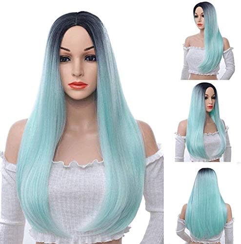 Fashion beautiful wig Women's wigs are breathable, suitable for dating prom wigs Hair Long Straight Ombre green Heat Resistant Synthetic Two Tone Wigs For Women Gradient color Natural Looking Hair Rep