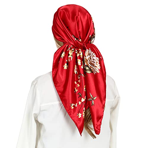 RIIQIICHY Head Scarf for Women Like Silk Satin Scarf for Hair Wrapping at Night Bandana Square Scarf for Sleeping 35 Inch Red/Gold/Black/Brown/Nude