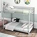 KOMFOTT Metal Low Bunk Bed Twin Over Twin, Heavy Duty Bunk Bed Frame with Ladder & Full-Length Guardrails, Metal Slatted Floor Bed Frame for Teens & Adults, No Box Spring Needed