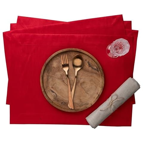 D'Moksha Homes Tango Red Silk Placemats Set of 4 - Vegan Silk Tango Red Placemats 14 x 19 Inch - Elegant, Machine Washable Cloth Placemats for Valentines Day - 100% Cruelty Free, Recycled Fabric Cover