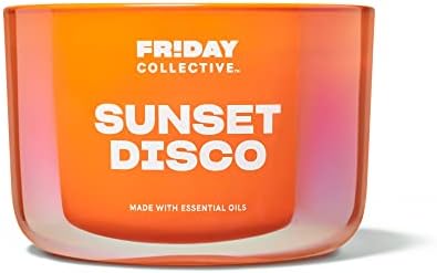 Friday Collective Sunset Disco Candle, Citrus Scented, Made with Essential Oils, 3 Wicks, 13.5 oz