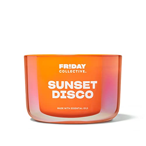 Friday Collective Sunset Disco Candle, Citrus Scented, Made With Essential Oils, 3 Wicks, 13.5 Oz #TOP19