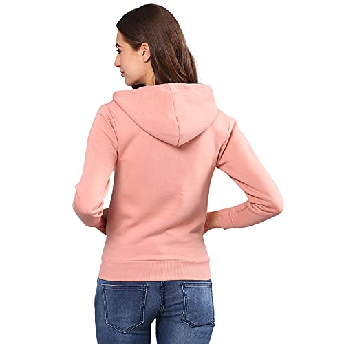 Image of PINACOLADA Women's Light Pink Zip-Front Hoodie with Ribbed Hem for Casual Wear | Hooded Neck | Long Sleeve | Zipper Closure | Cotton Sweatshirt Crafted with Comfort Fit for Everyday Wear