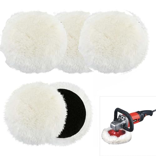 5 Stück Polierpads 150mm, Lammwolle Polierscheiben, Polierpad Wollpad Polieraufsatz für Poliermaschine, Wollpuffer Lammwolle Polierscheibe für Auto Exzenterschleifer