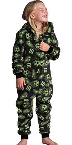 Pijama de forro polar súper suave para niños o niñas de 2 a 13 años, Fútbol, 10-11 Años Cover