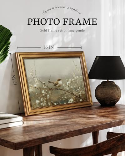 Image of VIYYIEA Vintage Gold Framed Wall Art for Living Room, Sparrow Canvas Prints Home Decor, Spring Painting Picture, Bedroom Wall Decor Gifts for Friends or Family -【Sparrow on Branches】-(16L x 12W)