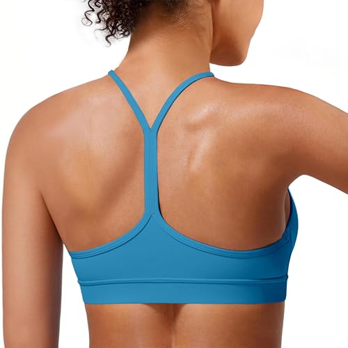 Image of Padded Y-Back Sports Bra for Women - Racerback Low Impact Spaghetti Strap for Yoga Workout Top RoyalBlue