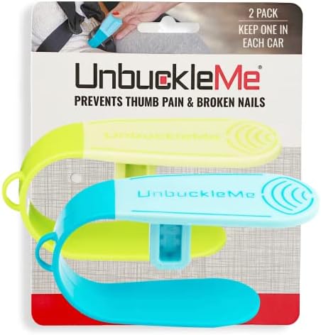 UnbuckleMe Car Seat Buckle Release Tool (As Seen on Shark Tank) - Easy Opener Aid for Arthritis, Long Nails, Older Kids - Button Pusher for Infant, Toddler Car Seats (2 Pack, Blue & Lime Green)
