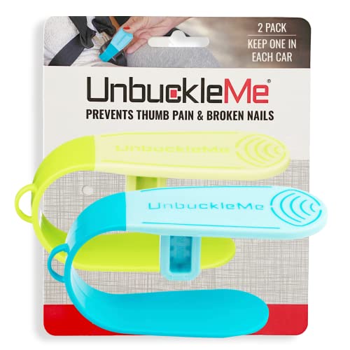 Image of UnbuckleMe Car Seat Buckle Release Tool (As Seen on Shark Tank) - Easy Opener Aid for Arthritis, Long Nails, Older Kids - Button Pusher for Infant, Toddler Car Seats (2 Pack, Blue & Lime Green)