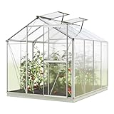 GFP Serre de Jardin Jasmin 4 Structure en Aluminium 192 x 256 cm Panneaux en Polycarbonate - avec Cadre de Fondation et ouvre-fenêtre Automatique