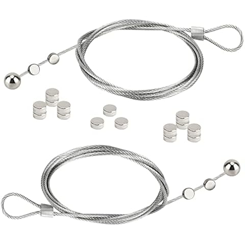 OOTSR 2Pcs Photo Hanging Wire and 24Pcs Mini Magnets, 1.5m(4.9ft) Stainless Steel Magnetic Photo Rope for Bedroom, Office, Wall Home Decor Cover