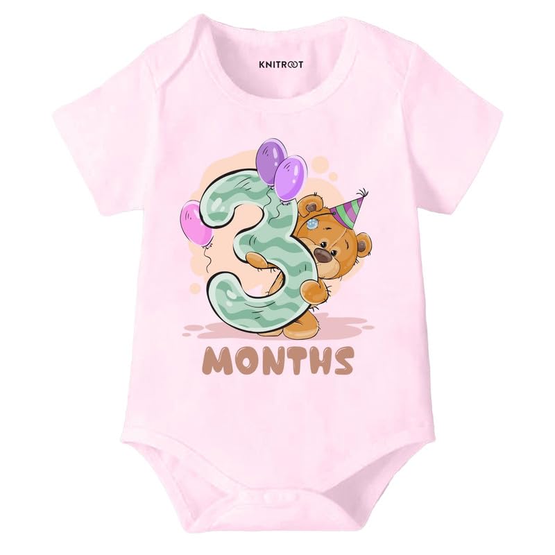 Image of Knitroot Monthly Birthday Teddy Special, Newborn Baby Half Sleeve Unisex Romper, Onesies, Sleepsuit, Body Suit, Envelope Neck, 1 to 12 Months Print, 0-12 Months, Infant Cloth for Boys & Girls
