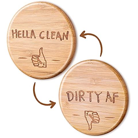 Bamboo Dishwasher Clean Dirty Magnets: Wooden Dishwasher Clean and Dirty Magnets Sign for Farmhouse Decor, Double Sided Refrigerator Magnets Flip Indicator, Super Strong Magnets, Funny Kitchen Sign Cover
