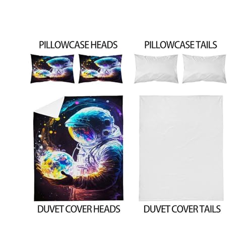 Housse de couette double 200x200cm astronaute terre en microfibre