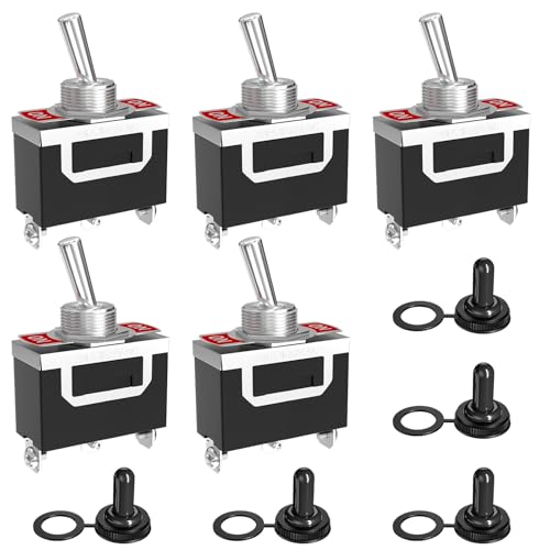 SCOOYUCK 5 Pièces Interrupteur a Bascule, 12V 24V 125V 220V (3-250V) SPDT ON ON 3 Broches Interrupteur à Bascule, Avec Capuchon étanche, Pour les Voitures, les Camions, les Bateaux