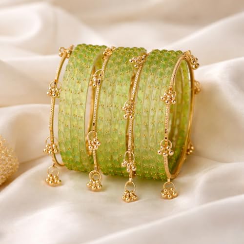 Image of Shining Diva Fashion 16 Pcs Trendy Stylish Glass & Kashmiri Ghungroo Bangles Set for Women & Girls | Traditional Festive Wedding Party Jewellery