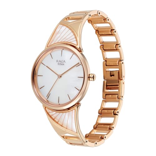 Image of Titan Raga Power Pearls 2.0 with Quartz Analog Mother of Pearl Dial Rose Gold Brass Strap Watch for Women - 2810WM01F
