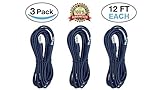 Auxiliary Cable Extra Long 12 ft each 3 Pack Premium Stereo Aux Audio Cord for Car Stereo Speakers Headphones iPhone Android Sony Samsung LG Value Pack (3 Pack 12 ft Each)