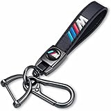 Lianxiaw Genuine Leather Car Keychain Set for BMW M Men's and Women's Family Present Keychain Keyring Lanyard Accessory (Black)
