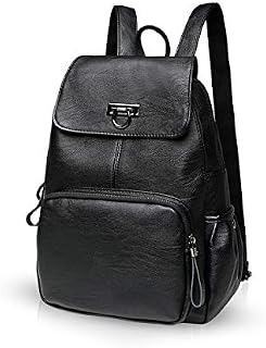NICOLE & DORIS Woman Faux Leather Backpack Casual Daypack Ladies Leather Rucksack Black