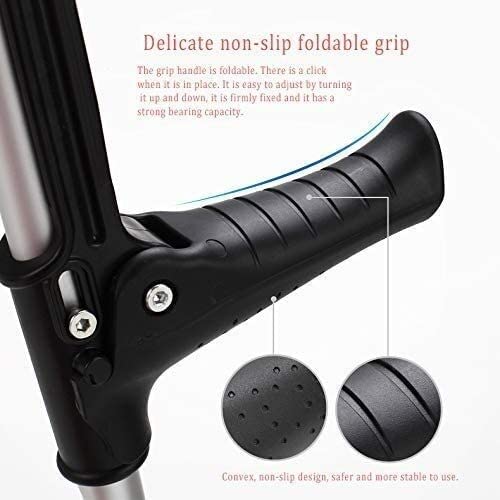 Stampelle per avambraccio regolabili Stampelle per avambraccio con supporto regolabile comoda impugnatura per il polso resistente per adulti di statura e statura leggera alluminio nero Stampella per