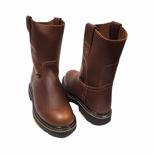 Dona Michi Men's Best Work Boots Brown light W. Pull On Leather oil slip resistant rubber sole2