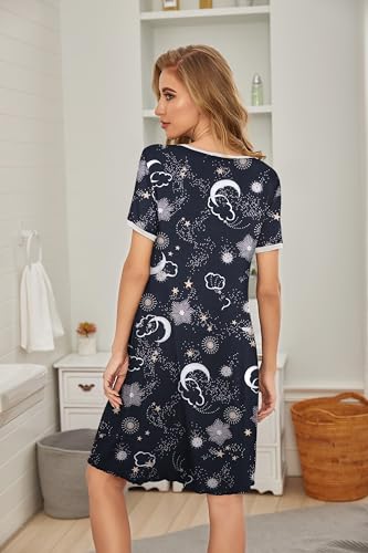 Image of Ekouaer Women's Nightgown Short Sleeve Sleepwear Comfy Sleepshirts Pleated Scoopneck Nightshirt S-XXXL