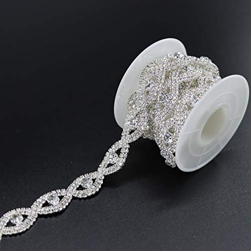Jerler 1 Yard Crystal 2mm Rhinestone Trim Close Chain Applique for Sewing Crafts Ideal Wedding Party Clothing DIY Decoration (Style-Elegant Eye, 1 Yard)