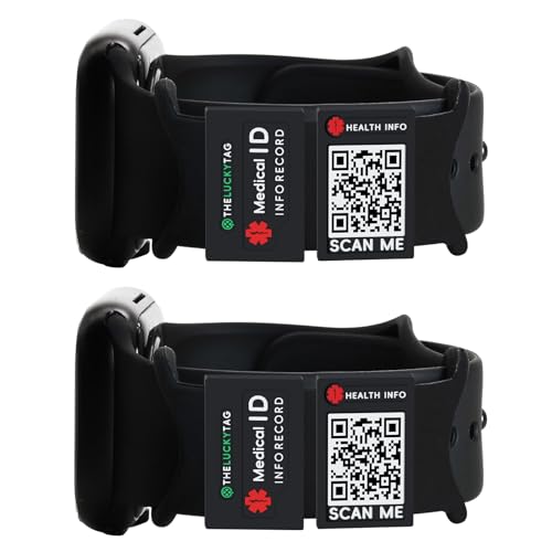 Theluckytag Medizinisches Armband mit QR-Code-Notfall-ID aus Silikon wasserdicht passt bis 22 9 cm Handgelenk Notfallinfo mehr Platz für Sport Jungen/Mädchen/Damen/Herren 9