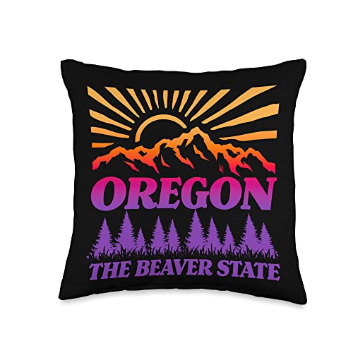 Oregon Retro Vintage Mountains & Outdoors Wilderness State Throw Pillow
