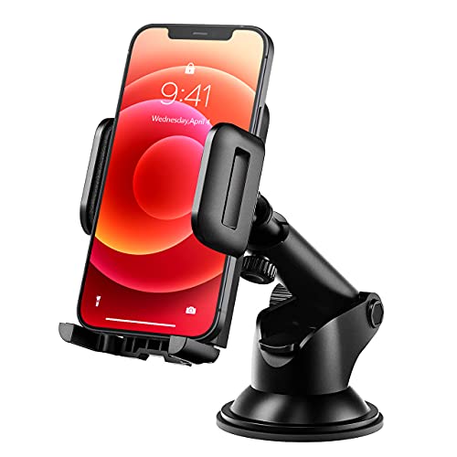 Car Phone Mount, Car Cradle, Phone Holder for Car Dashboard Windscreen with One Button Release&Strong Sticky Gel Pad, Universal Car Phone Mount Cradle for iPhone12 12Pro Max 11 XS XR X 8 7, Galaxys